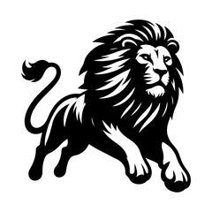 Sticker - A aggresive lion running pose vector silhouette isolated white background