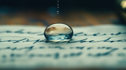 Wall Mural - Water Droplet on Handwritten Letter