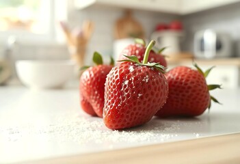 Wall Mural - A close-up image of fresh, ripe red strawberries