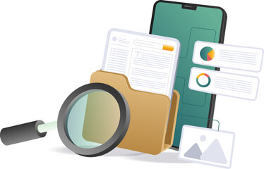 Wall Mural - folder data analysis in smartphone technology