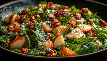 Fresh salad plate with grilled organic meat fillet generated by AI