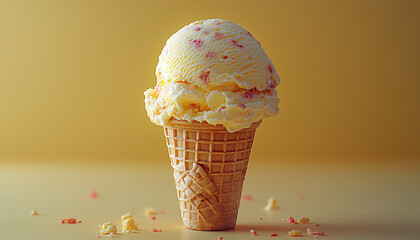 Poster - Refreshing ice cream cone, summer indulgence in pink generated by AI