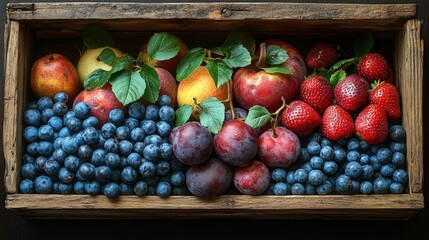 Wall Mural - Colorful fruits in wooden box