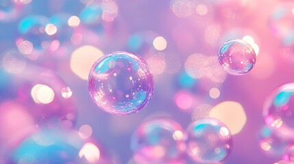 Canvas Print - Pink and blue bubbles drift through the air, creating a playful and colorful atmosphere,