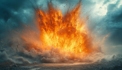 Wall Mural - burning fireball in dark sky, destructive futuristic inferno generated by ai