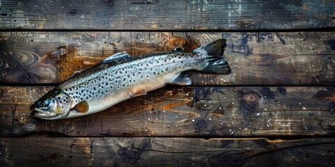 Wall Mural - Trout fillet on wooden table