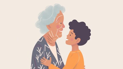 Wall Mural - Flat illustration of a grandma and grandson