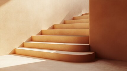 Poster - 3D rendering of stairs in a minimalist setting featuring modern geometric design Autumnal hues create a backdrop suitable for banners or product showcases
