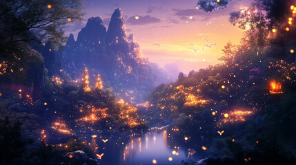 Wall Mural - sunset in the forest