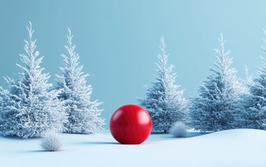 Aufkleber - 3D rendering of an abstract blue background featuring a red snowball and trees Ideal for Christmas themes advertising technology showcases banners cosmetics and fashion New Year illustration suita