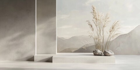 Poster - 3D rendering of a natural and minimalistic scene suitable for product display and presentation design