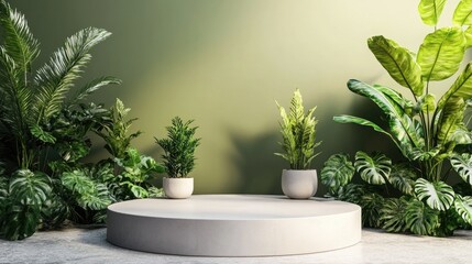 Aufkleber - 3D rendering of a podium featuring plant product display background