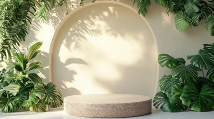 Aufkleber - 3D rendering of a podium featuring plant product display background