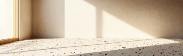 Poster - 3D render of an empty space featuring a terrazzo pattern floor and a textured wall