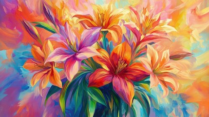 Canvas Print - Fresh flowers, vibrant, background. Generative AI