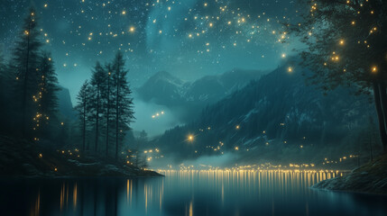 Wall Mural - night in the forest