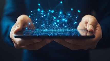 futuristic digital landscape showcasing interconnected networks and abstract data streams, symbolizing the complexity and dynamism of internet technology and software development