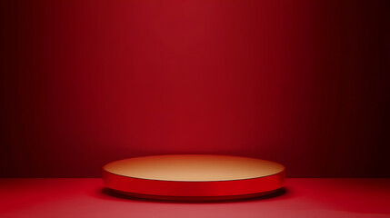 Canvas Print - Red background podium product stage studio 3d light display abstract stand award luxury. Podium platform room red background base wall pedestal scene show presentation shadow modern circle gold round