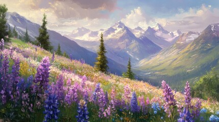 Sticker - Lupine flowers bloom wild. Generative AI