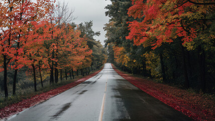 the atmosphere of a rural road after the rain falls