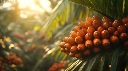 Wall Mural - realistic palm garden, ripe palm fruit ready to harvest