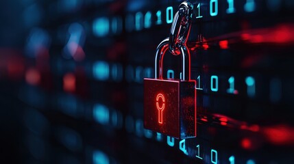 A digital padlock on a binary background representing cybersecurity and data protection in the technology world.