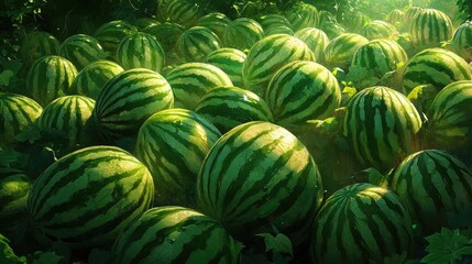 Canvas Print - Watermelons pile fruit stand. Generative AI