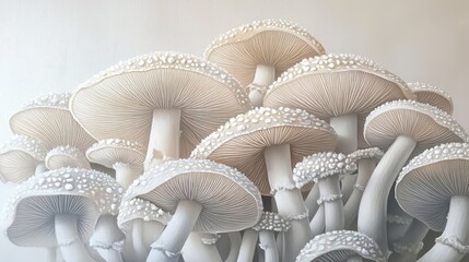 Wall Mural - White mushrooms, white background. Generative AI