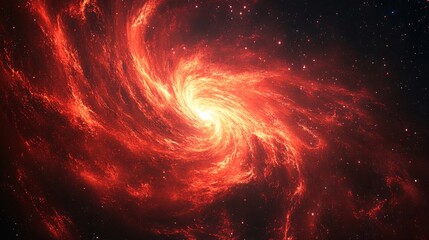 Wall Mural - Red galaxy swirl against a black space backdrop, with distant stars, hyper-realistic style blending science fiction and fantasy elements for a captivating artwork.