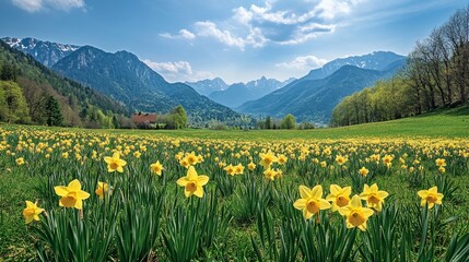 Wall Mural - Slovenia's Plavski Rovt daffodils bloom in Spring