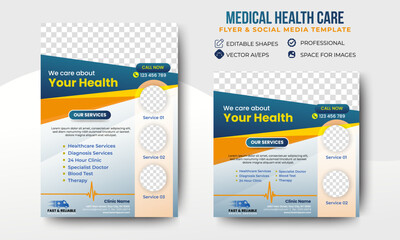 Wall Mural - Medical Health Care Flyer and social media post template design. Editable promotion ads banners. vector