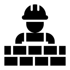 Sticker - masonry, builder, construction, construction worker, wall, brickwork solid or glyph icon