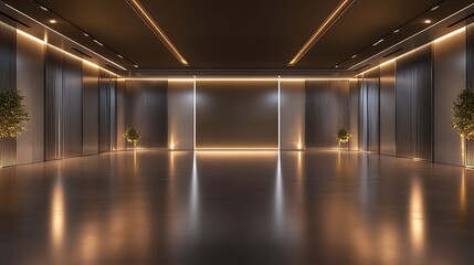 Wall Mural - Opulent Empty Event Space with Gleaming Surfaces, Minimalist Decor, and Subtle Lighting Accents