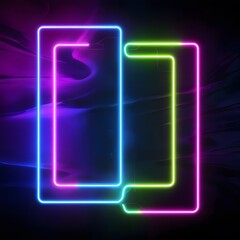 neon-style glows or outlines in bright, contrasting colors against a dark background. 