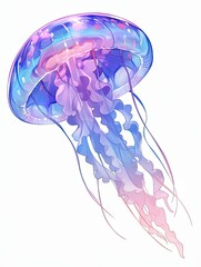 Wall Mural - A vibrant, translucent jellyfish with a pink and blue bell and flowing tentacles