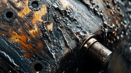 Close-up of a Metal Surface Covered in Black Tar-Like Substance