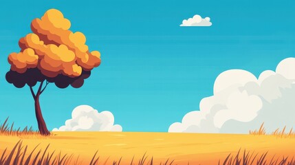 Poster - A vibrant flat illustration showcasing a field in a modern cartoon style, with rich textures and a Corporate Memphis flair.