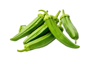 Fresh whole and sliced okra isolated on transparent background for culinary and nutritional design projects, ideal for healthy eating promotions and food packaging concepts