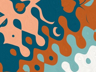 Wall Mural - Abstract background with a modern, artistic design. This digital art features a blend of teal, peach, brown, and white colors in a wavy pattern.