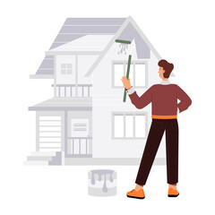 Poster - A character based flat illustration of house painting  

