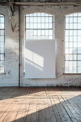 Canvas Print - A minimalist space with large windows and a blank white board, suitable for presentations or brainstorming