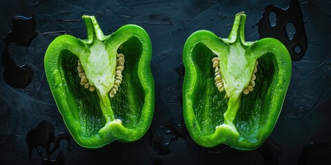 Canvas Print - Halved green bell peppers