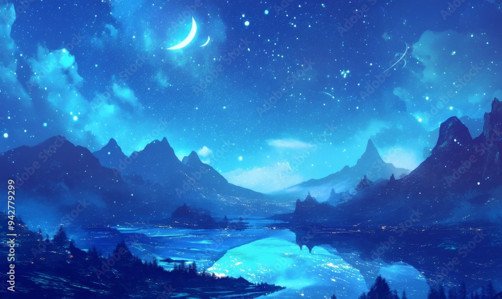 Moonlight Background Drawing Enchanting Mid-Autumn Festival Night: Serene Moonlit Landscape with ...