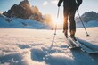 © Snowstudio - A person cross-country skiing in the mountains during sunrise
