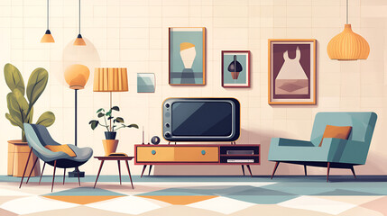 Wall Mural - Mid-Century Modern Living Room - Perfect for Your Next Design Project