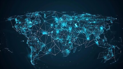 Wall Mural - Global Network Connection   Digital World Map with Blue Glowing Lines