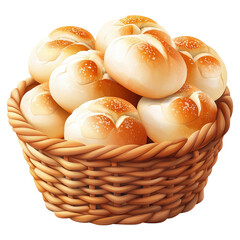 A basket of bread is filled with a dozen loaves isolated on white or transparent background, png clipart, design element. Easy to place object on any other background.