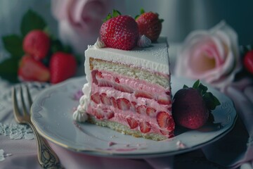 Wall Mural - Fresh strawberry slice served on a plate, perfect for dessert or snack