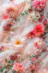 Canvas Print - A bouquet of pink and white flowers arranged on a white cloth, perfect for decorating or gift-giving