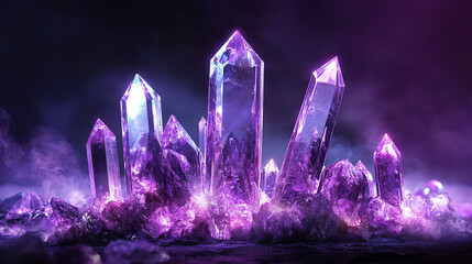 Energy Crystals Against Dark Purple Background Healing Power, Chakra, and Meditative Energy stones